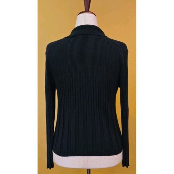 Calvin Klein Women Size L Dark Green Ribbed Collared Pullover Buttoned Sweater - Picture 2 of 9